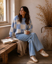 Load image into Gallery viewer, Nina Grey & Blue Check Knit