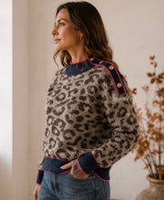 Load image into Gallery viewer, Annie Contrast Print Button Jumper Navy