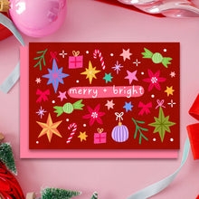 Load image into Gallery viewer, "Merry and Bright" Christmas Card | Hand Drawn Card Red