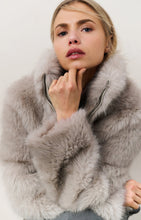 Load image into Gallery viewer, Faux fur jacket with stand-up collar