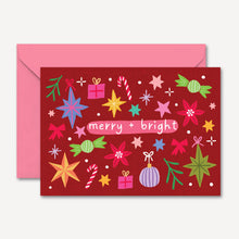Load image into Gallery viewer, &quot;Merry and Bright&quot; Christmas Card | Hand Drawn Card Red
