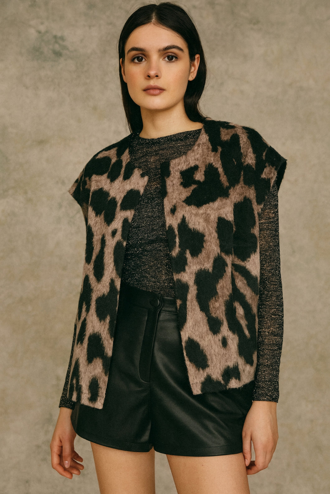 Connie Animal Print Gilet brown