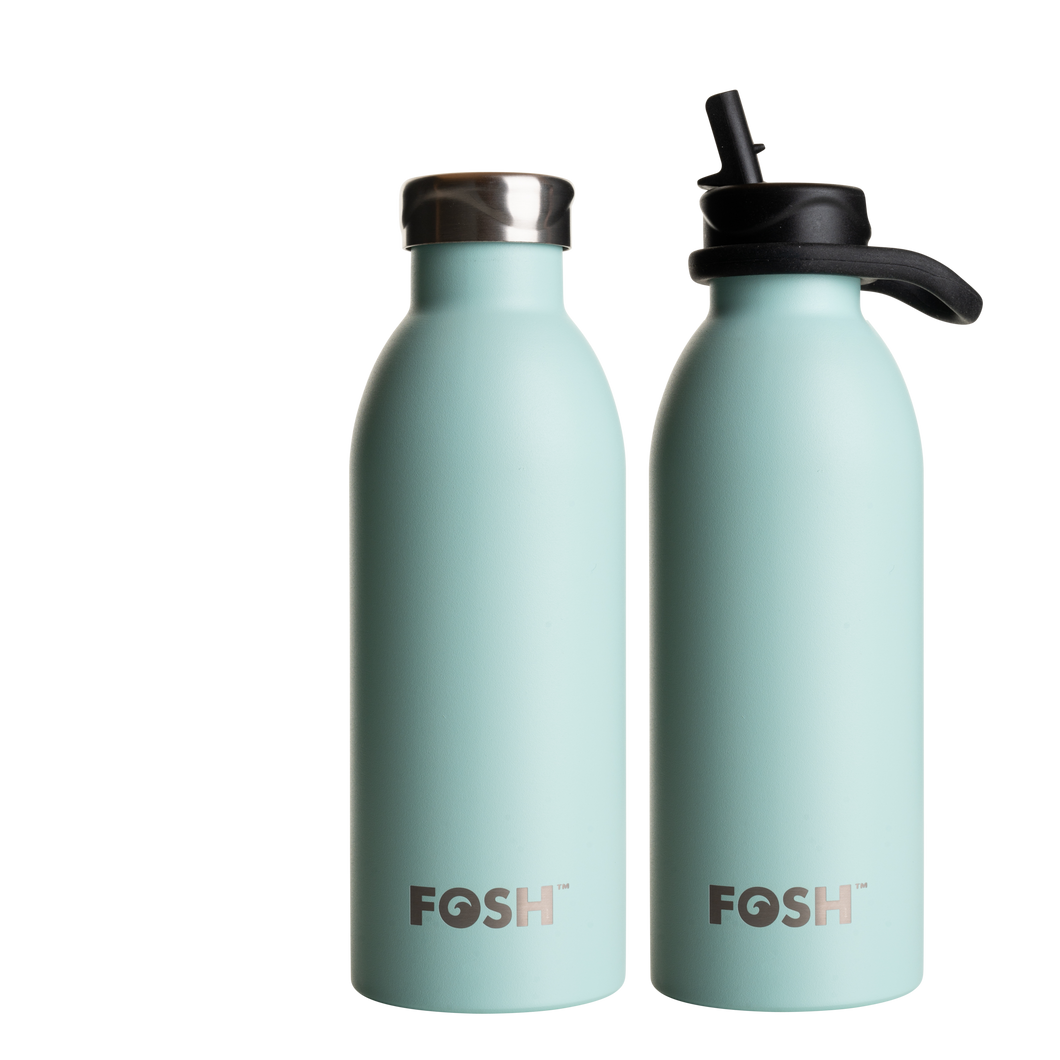 FOSH Mint | Vital 2.0 Insulated 500ml Reusable Bottle: Black / Both Lids