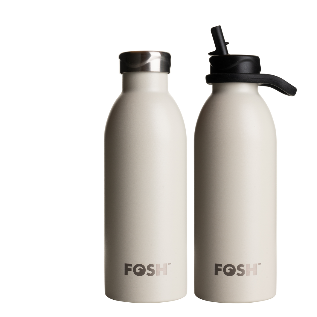 FOSH Sea Salt | Vital 2.0 Insulated 500ml Reusable Bottle: Black / Both Lids