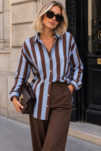 Load image into Gallery viewer, Lauren Stripe Shirt Blue/Brown
