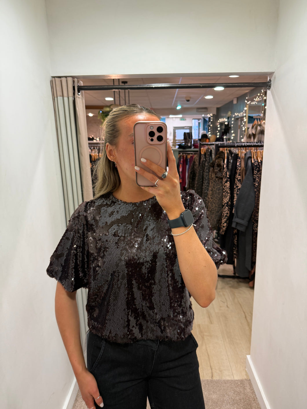 Quinn Chocolate Sequin Top