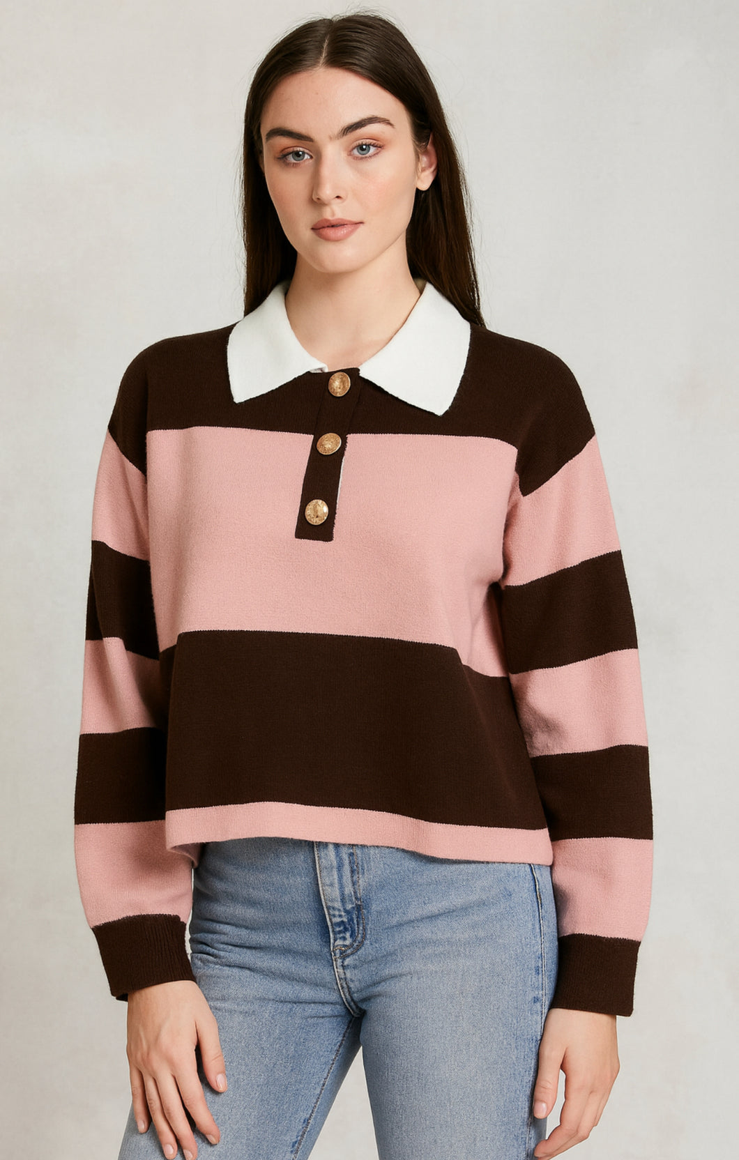 Carrie Rugby Shirt Chocolate/Pink