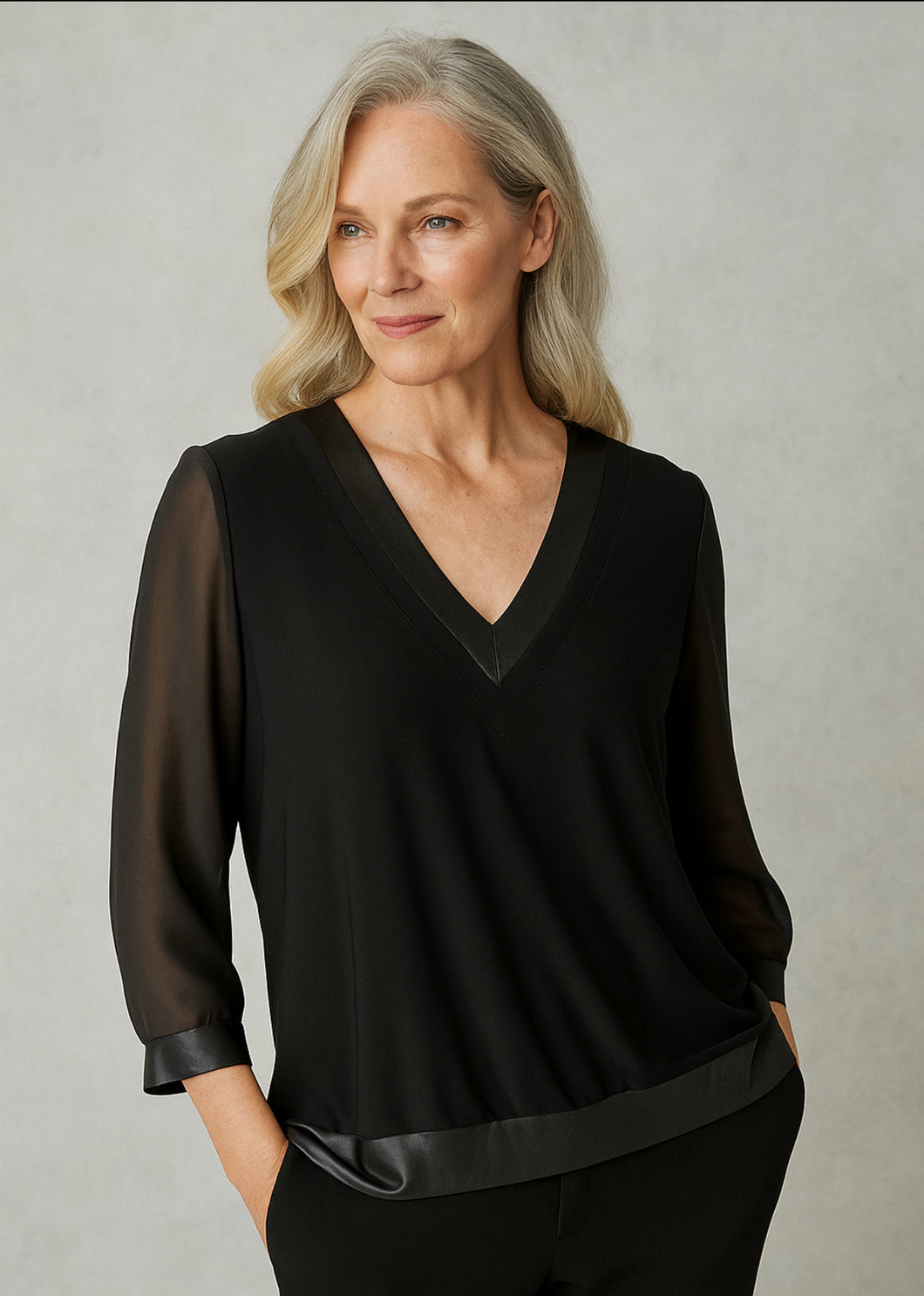 Yew Black V Neck Top