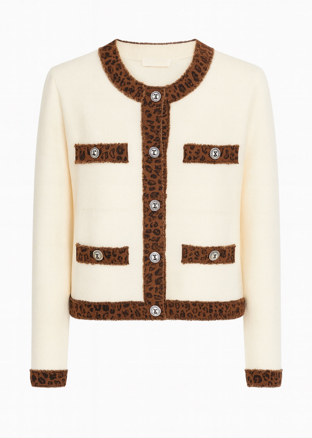 Connie Leopard Trim Cardi Cream