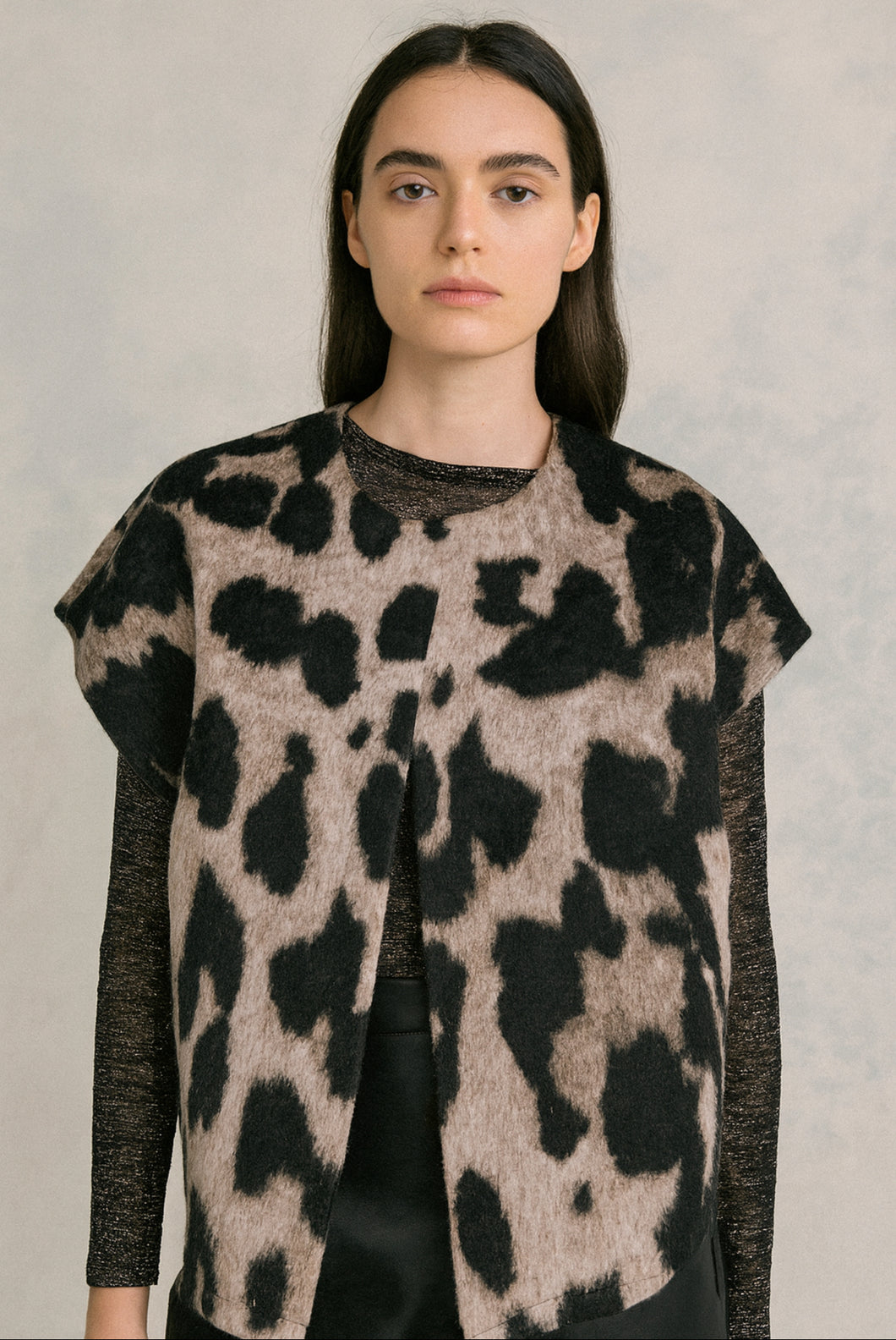 Connie Animal Print Gilet Grey/Black
