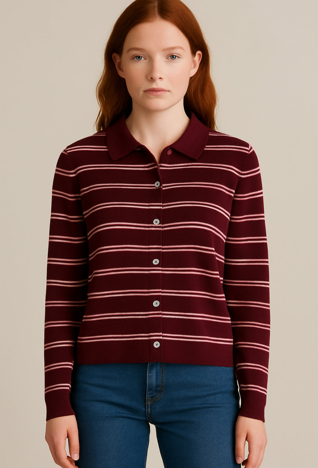 Connie Merlot Stripe Long Sleeved Top