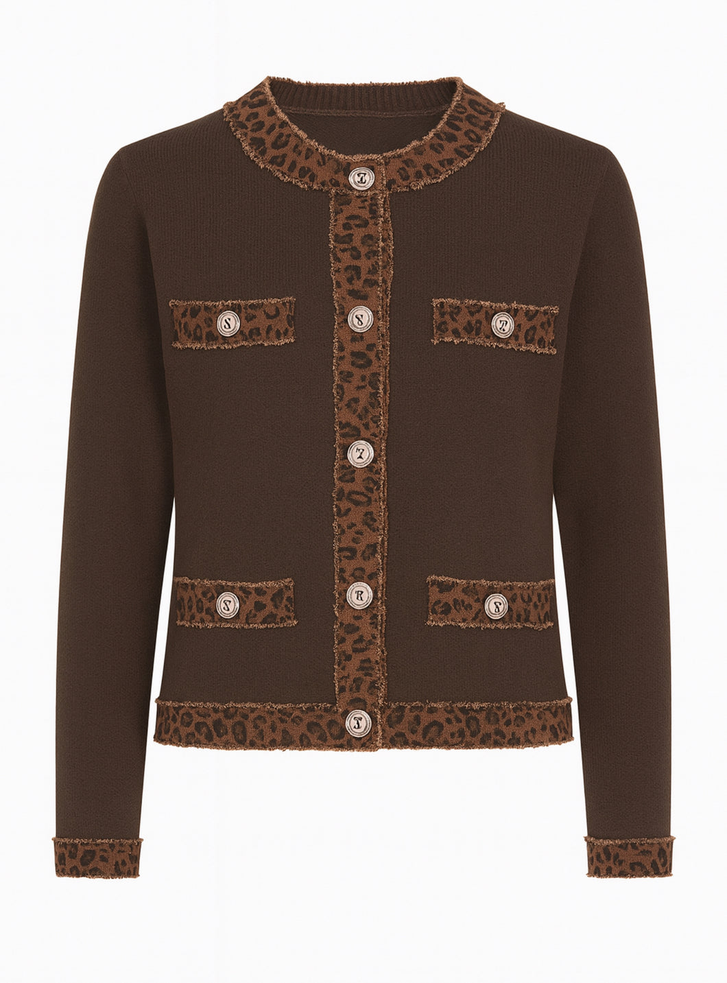 Connie Leopard Trim Cardi Chocolate