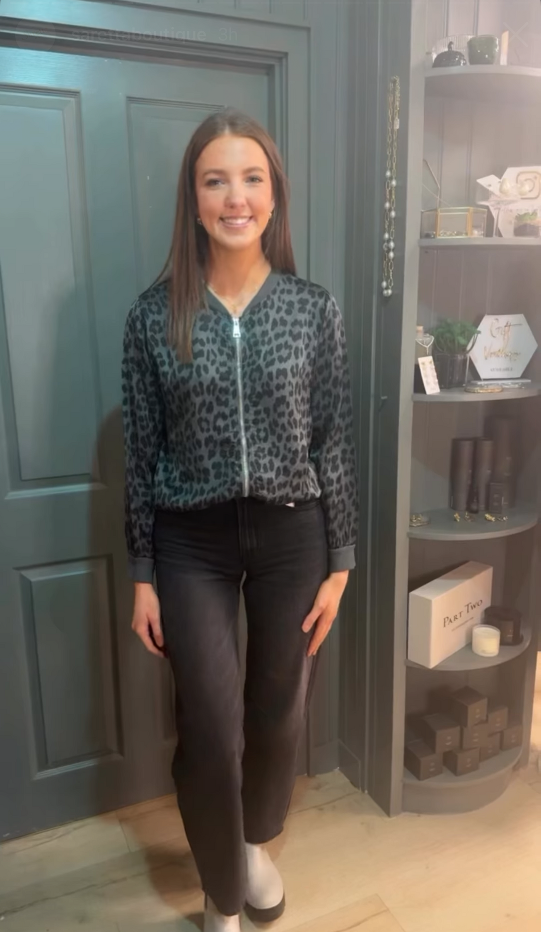 Carrie Grey Leopard Bomber