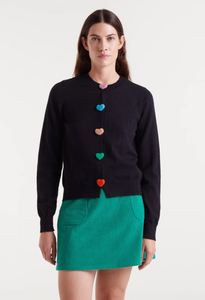 Clara Heart Button Black Cardigan