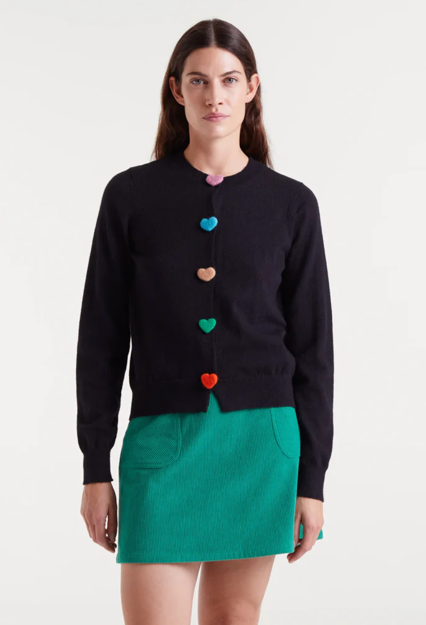 Clara Heart Button Black Cardigan