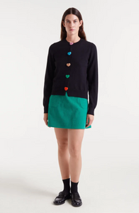 Clara Heart Button Black Cardigan