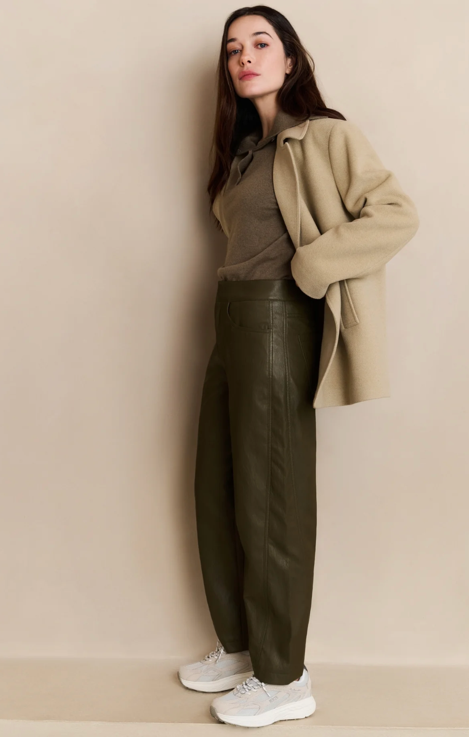 Yasmine Khaki Faux leather trousers