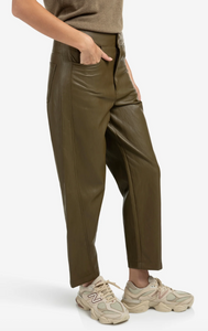 Yasmine Khaki Faux leather trousers