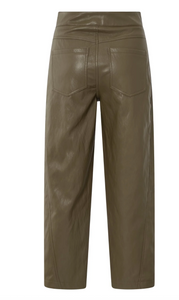Yasmine Khaki Faux leather trousers