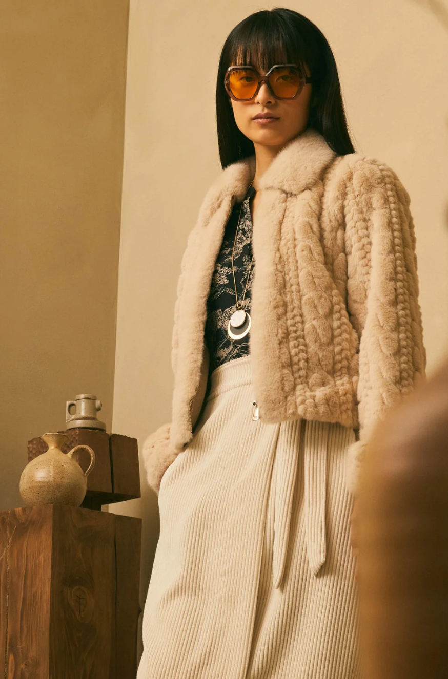 Faye Cable Faux Jacket Ecru