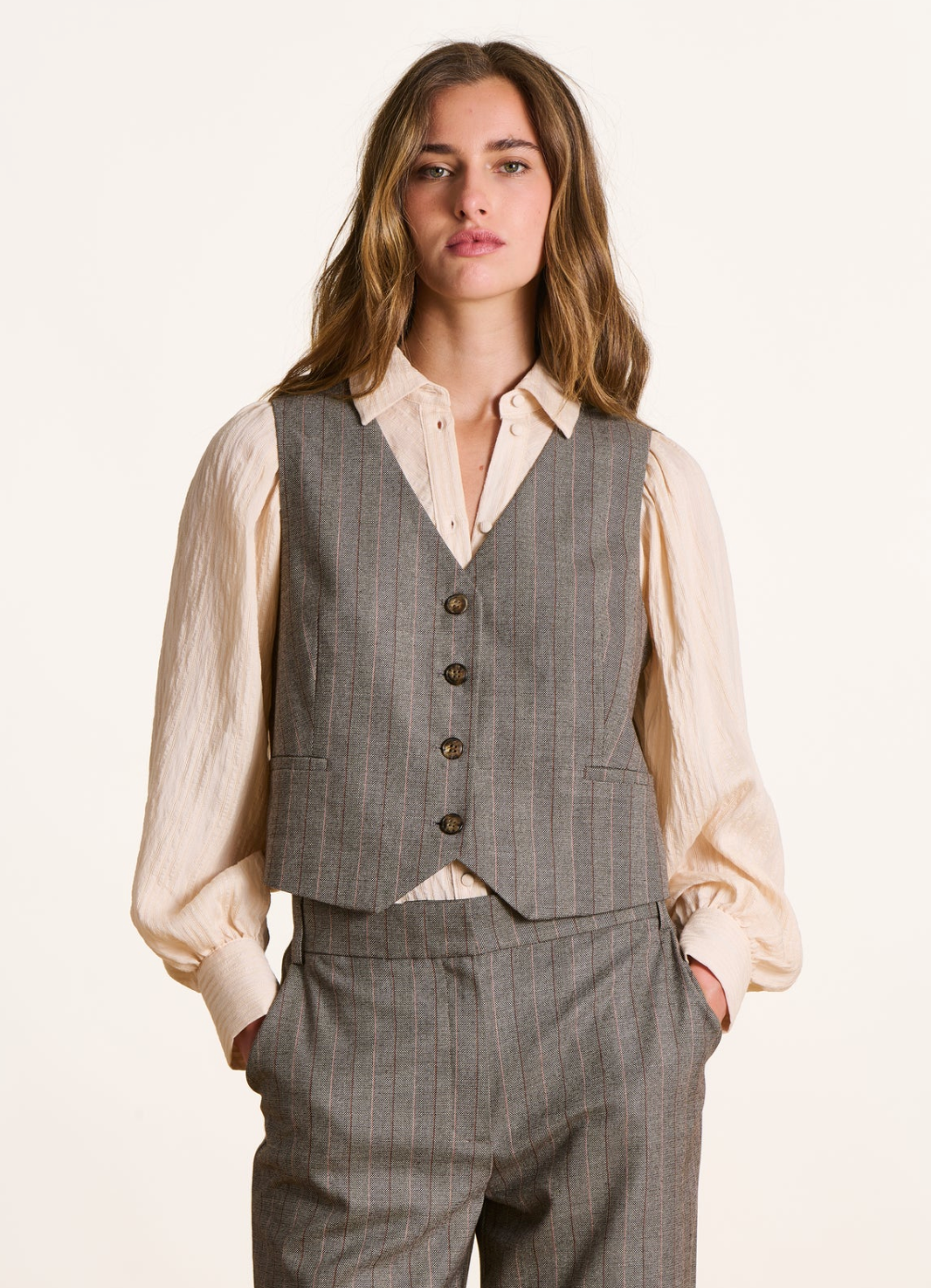 Faye Grey/Pink Stripe Waistcoat