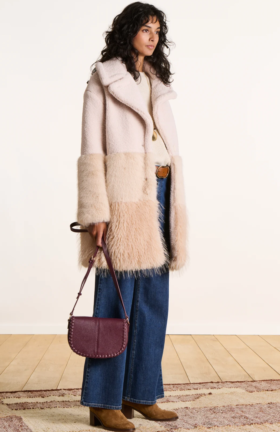 Faye Ecru Coat Fur Trim