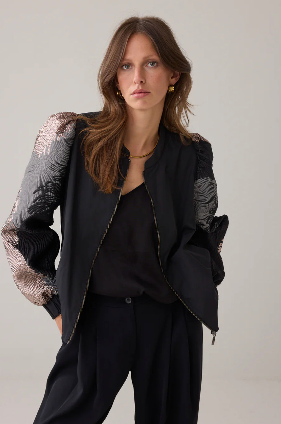 Summum Bomber Jacket Jaquard Sleeve