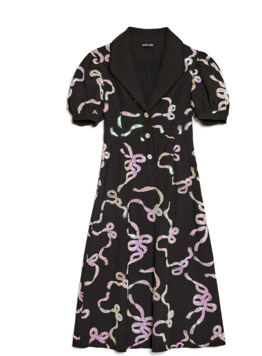 SJ Ripple Bow Embellished Midi Dress