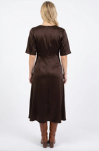 Load image into Gallery viewer, Bella Angelique Draped Satin Dress Brown
