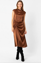 Load image into Gallery viewer, Bella Anita Draped Satin Dress Cognac
