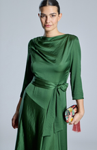 Load image into Gallery viewer, Allegra Satin Green Belted Dress
