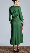 Load image into Gallery viewer, Allegra Satin Green Belted Dress
