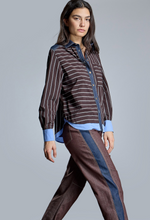 Load image into Gallery viewer, Allegra Brown Striped Shirt with Blue Trim
