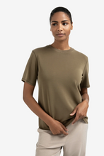 Load image into Gallery viewer, Yasmine Khaki T-shirt with knitted ribbed neckline
