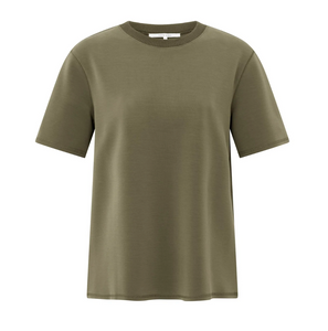 Yasmine Khaki T-shirt with knitted ribbed neckline