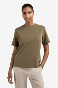 Yasmine Khaki T-shirt with knitted ribbed neckline