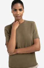 Load image into Gallery viewer, Yasmine Khaki T-shirt with knitted ribbed neckline
