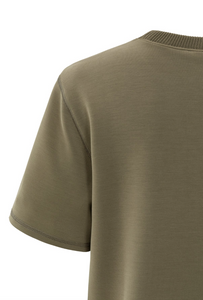 Yasmine Khaki T-shirt with knitted ribbed neckline