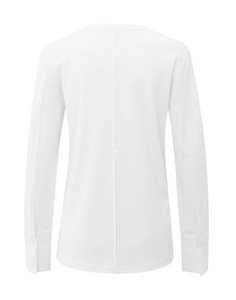 Yasmine Jersey top with woven cuffs and slit detail