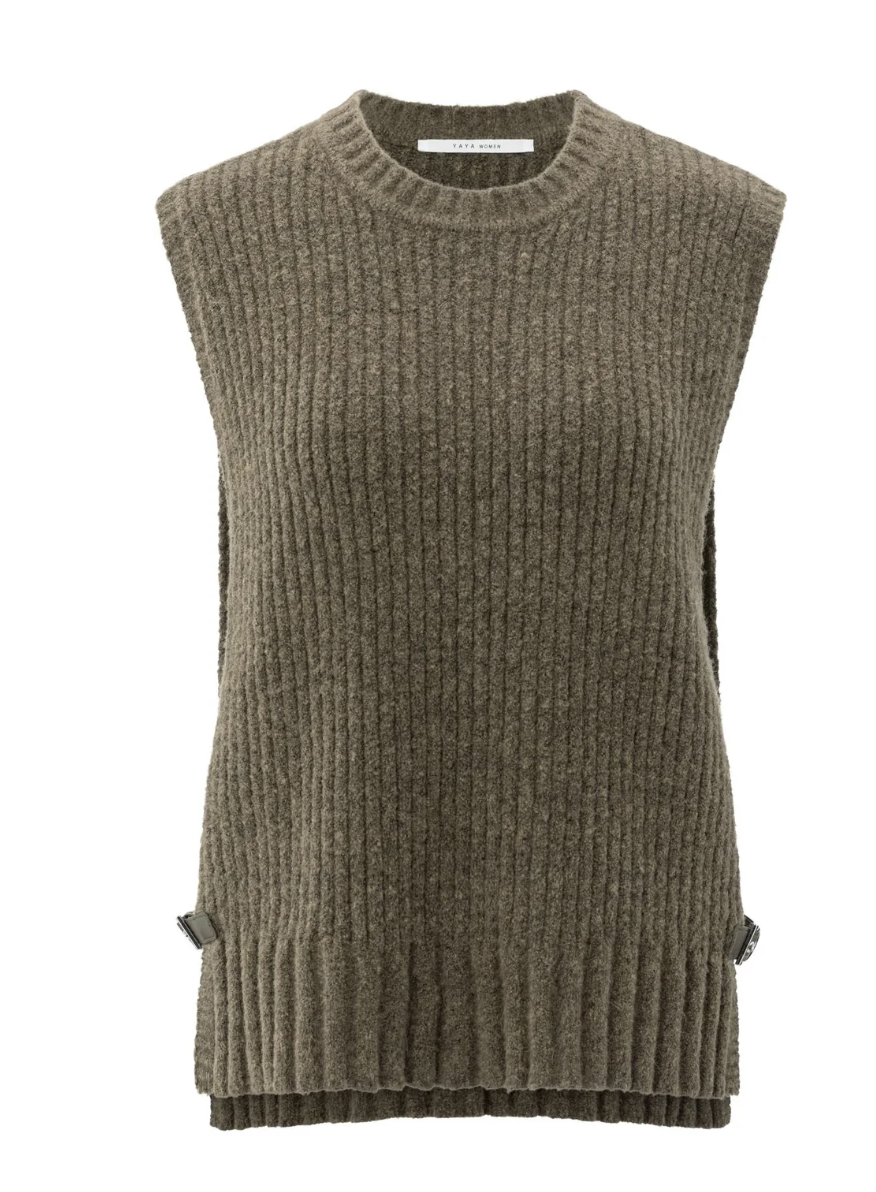 Yasmine Ribbed sleeveless sweater with side buckles