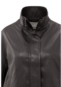 Yasmine Chocolate Short faux leather jacket with elastic hem
