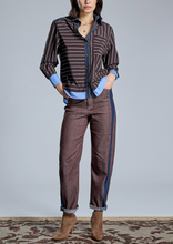 Load image into Gallery viewer, Allegra Brown Barrel Jeans with Denim Stripe
