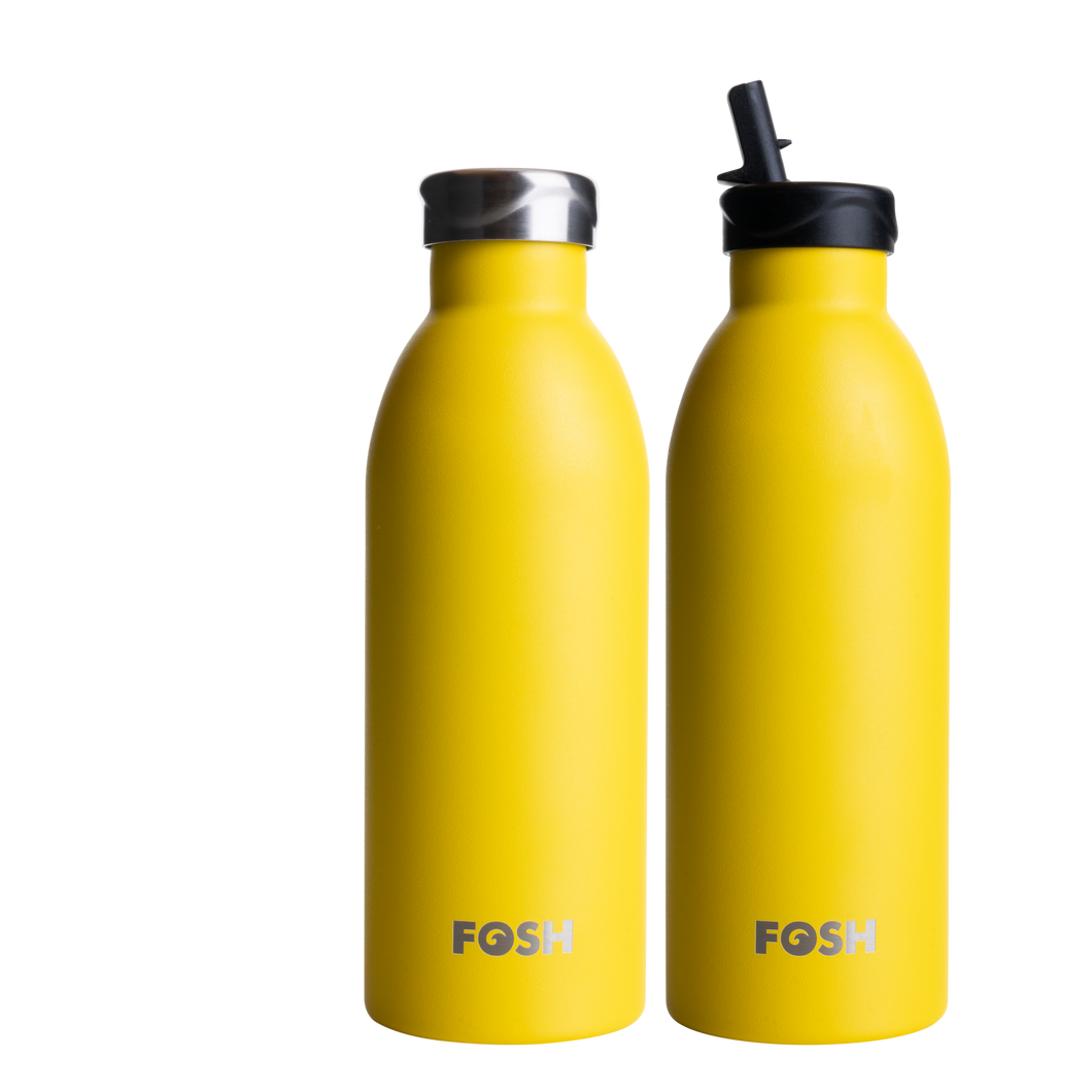 FOSH Zest | Vital 2.0 Insulated 500ml Reusable Bottle: Black / Both Lids