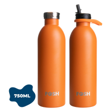 Load image into Gallery viewer, FOSH Seville | Vital 2.0 Insulated 750ml Reusable Bottle: Orange / Both Lids
