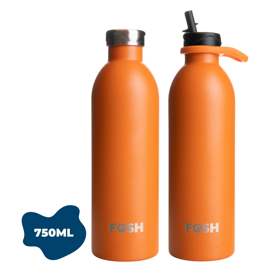 FOSH Seville | Vital 2.0 Insulated 750ml Reusable Bottle: Orange / Both Lids