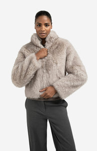 Faux fur jacket with stand-up collar