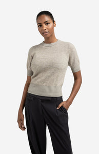 Knitted short sleeve sweater with double rib details