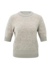 Knitted short sleeve sweater with double rib details - Type: product