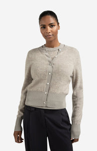 Long sleeve cardigan with double rib details